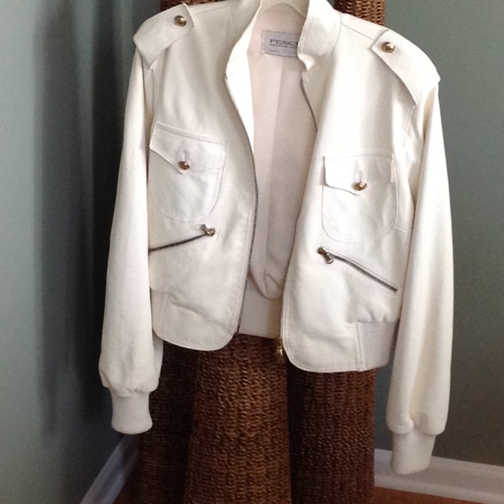 White leather bomber jacket made in Italy